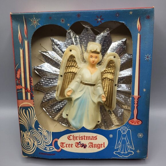 Vintage MCM Aluminum Union Christmas Tree Top Angel Figurine Metallic Starburst - Picture 1 of 12